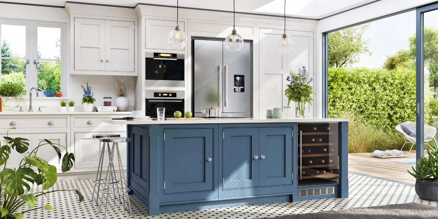 Contemporary Kitchen With Navy Blue Island - What Are the Essential Steps for Planning a Luxury Home Renovation?